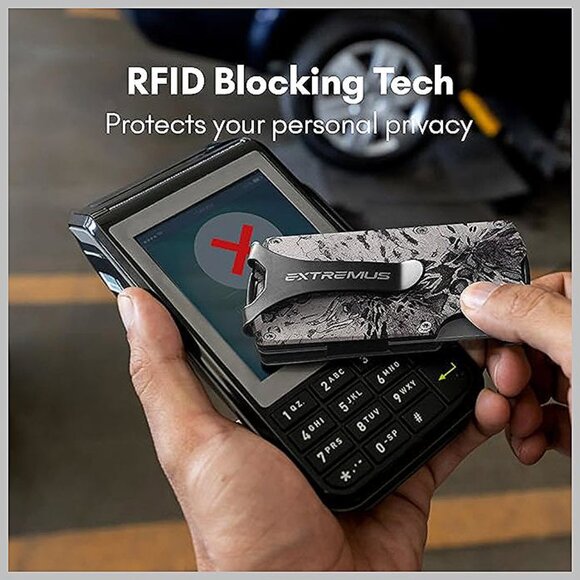 Mens Wallet, Slim Tactical Wallet with Money Clip , Wildrider - Silvermist - Picture 7 of 7